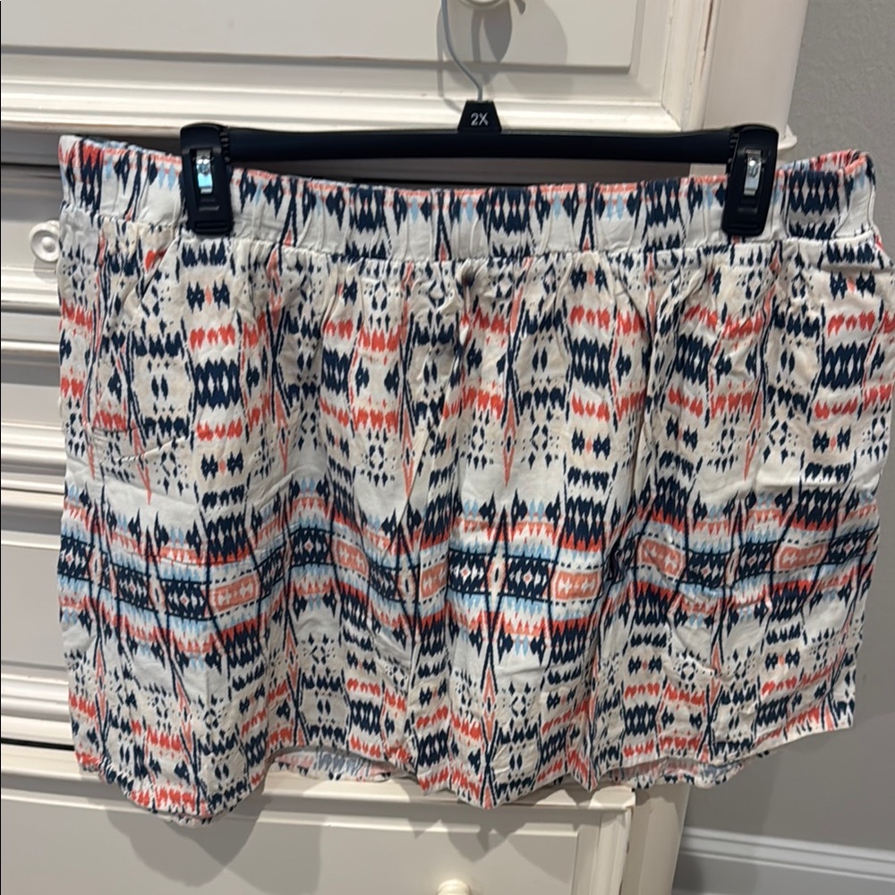 Old Navy Cream and Blue Mini Skater Skirt
